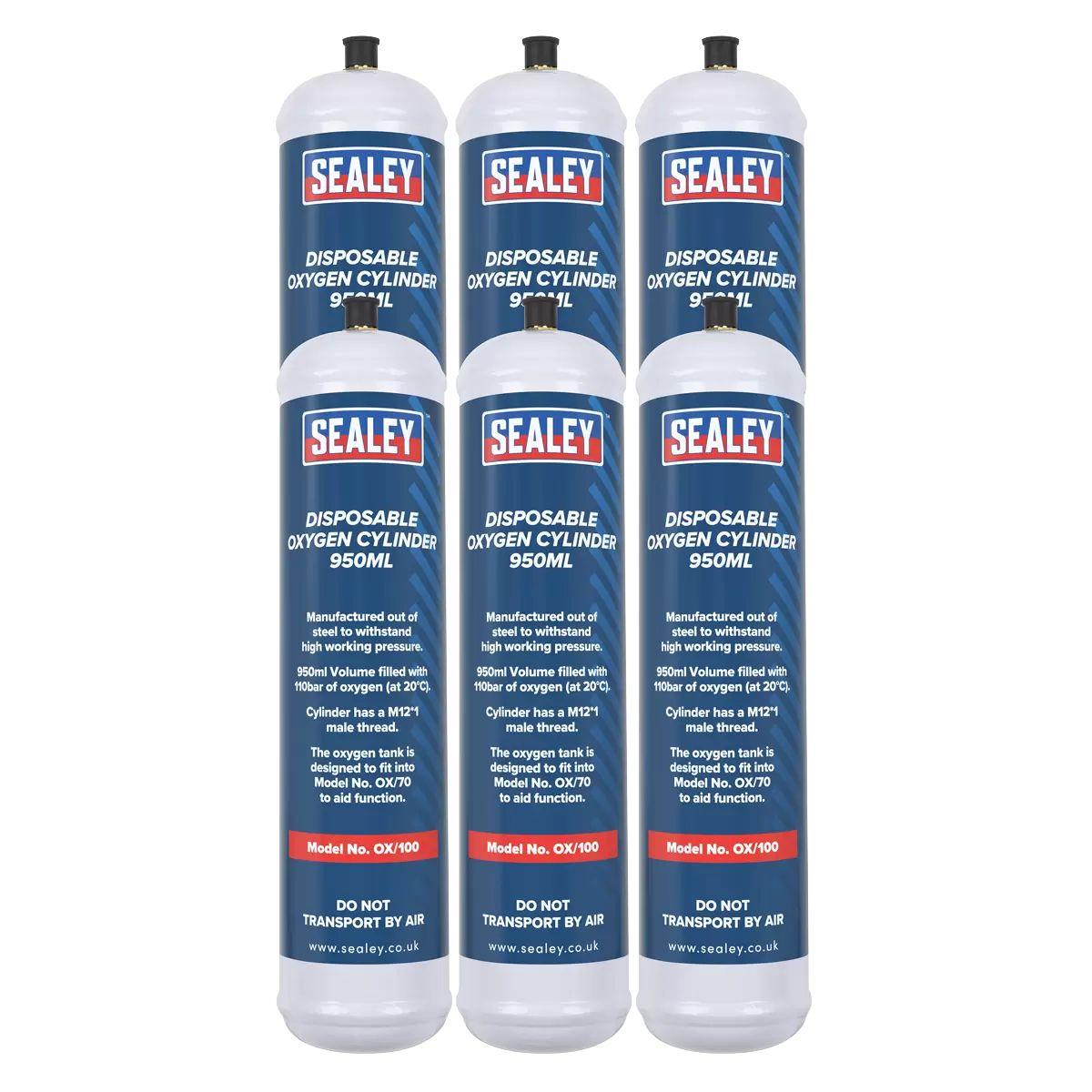 Sealey OX/1006 Disposable Oxygen Cylinder 950ml Pack of 6
