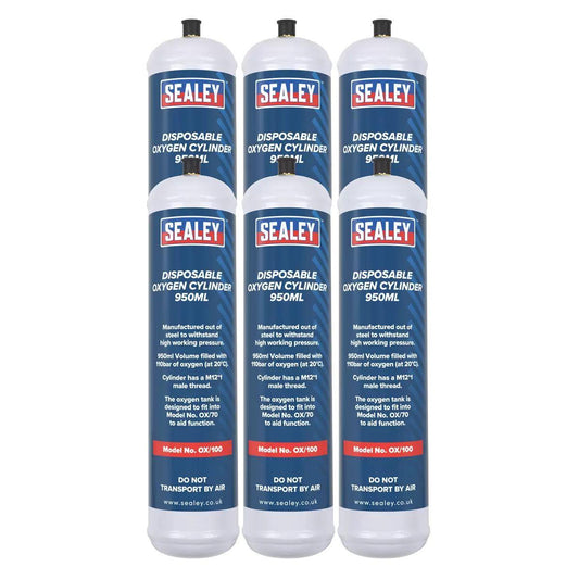 Sealey OX/1006 Disposable Oxygen Cylinder 950ml Pack of 6