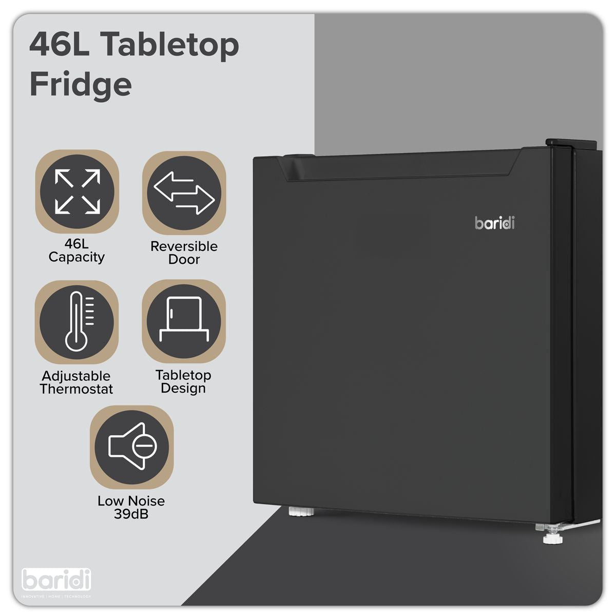 Sealey DH257 Baridi Tabletop Fridge with Ice Box 46L Capacity Black