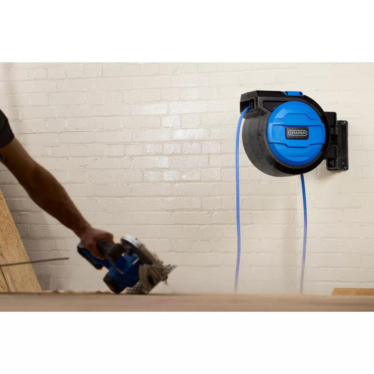 Draper RAH20B Retractable Air Hose Reel 20m–10mm ID Hybrid Hose with Auto Rewind 29675