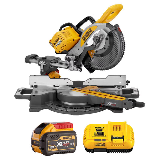 Dewalt DCS727N 54V XR FlexVolt Brushless Slide Mitre Saw with 1 x 9.0Ah Battery & Charger