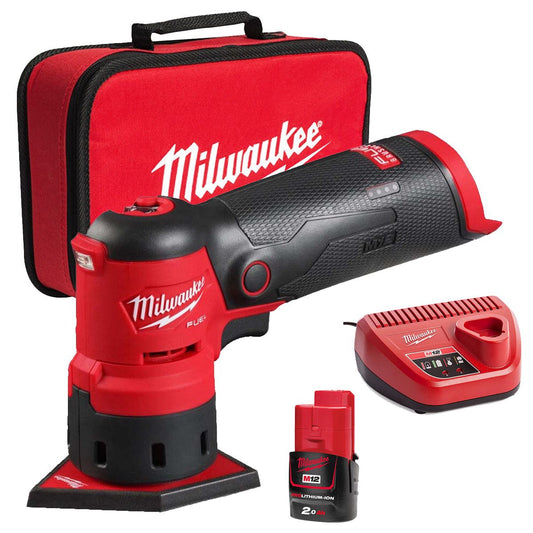 Milwaukee M12FDSS-0B 12V Brushless Spot Sander with 1 x 2.0Ah Battery Charger & Bag