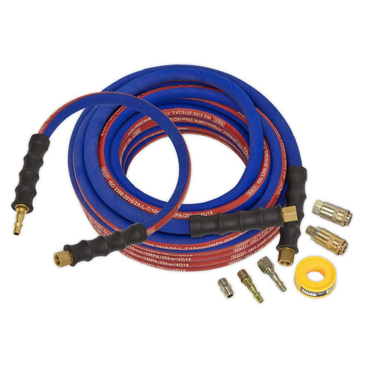 Sealey AHK02 Extra-Heavy-Duty Air Hose Kit with Connectors 15m x 10mm