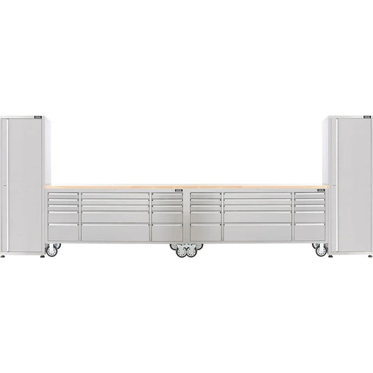 Excel 72inch 30 Drawer Stainless Steel Workbench Roller Tool Chest Cabinet & 2 Tall Cabinet