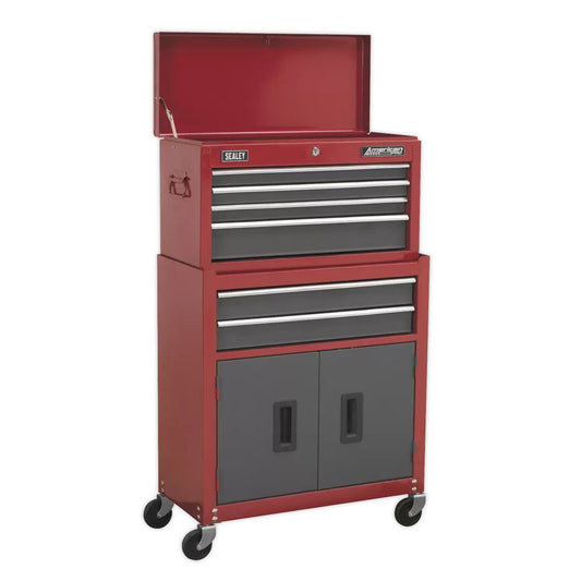 Sealey AP2200BB 6 Drawer Topchest & Rollcab with Ball-Bearing Slides Red/Grey