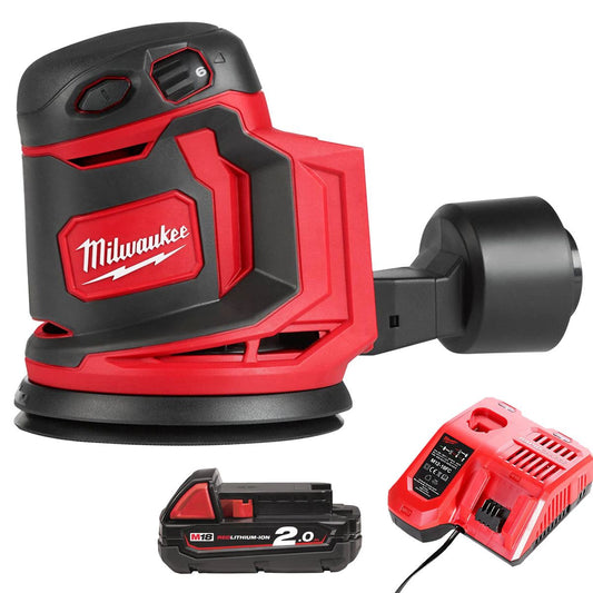 Milwaukee M18BOS125-0 18V 125mm Random Orbital Sander with 1 x 2.0Ah Battery & Charger