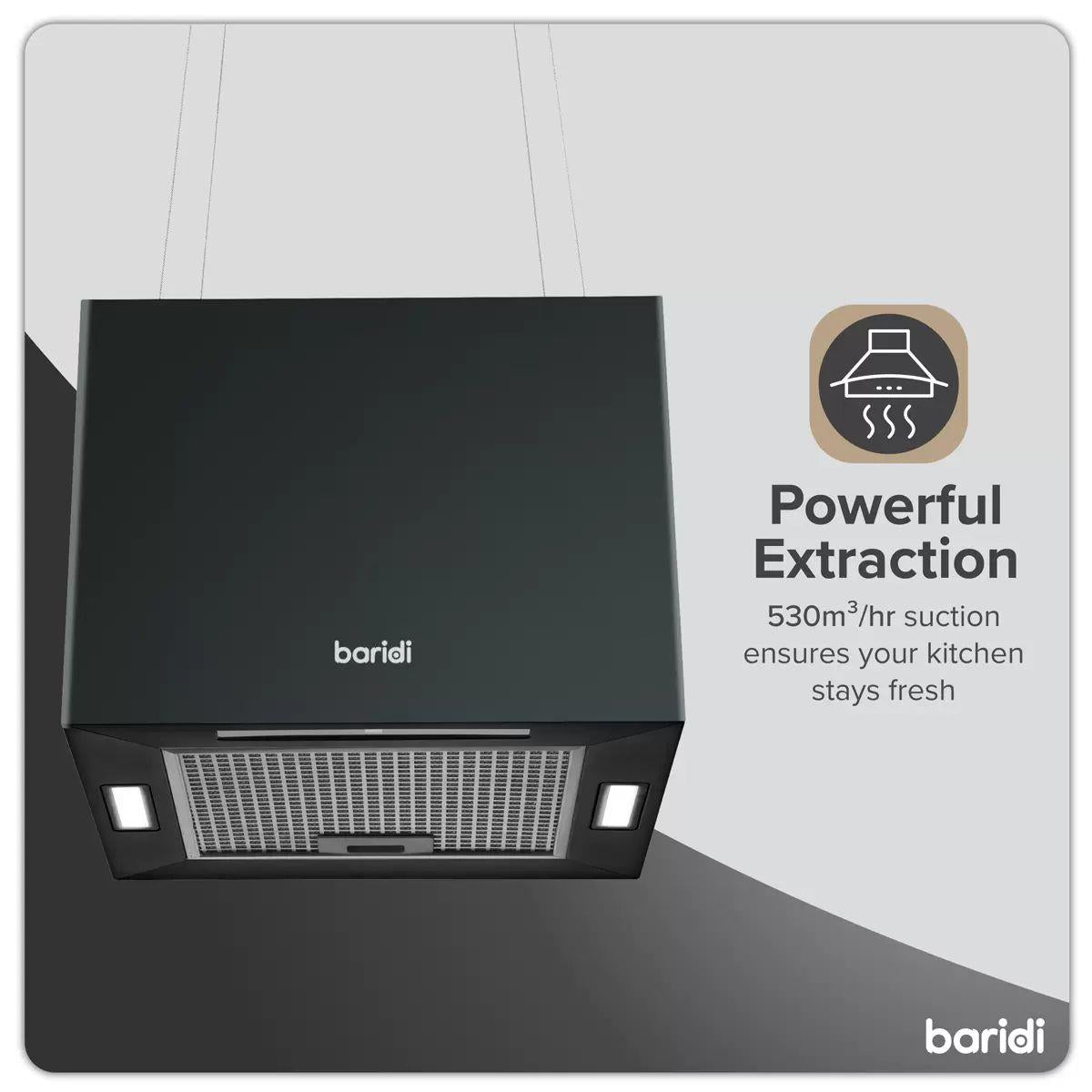Sealey DH109 Baridi Square Island Cooker Hood 40cm Black 240V