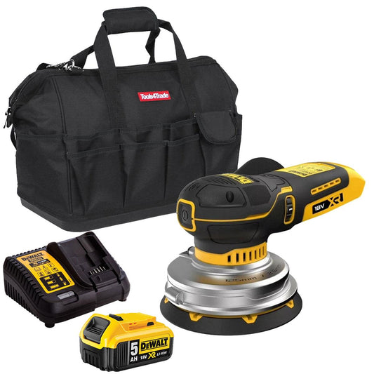 Dewalt DCW211N-XJ 18V XR Brushless 125mm Random Orbital Sander with 1 x 5.0Ah Battery Charger & Bag