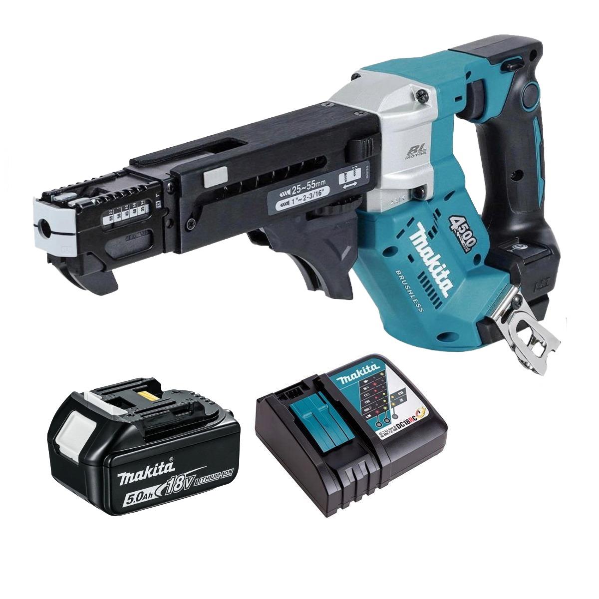Makita DFR552Z 18V LXT Brushless Auto Feed Screwdriver With 1 x 5.0Ah Battery & Charger