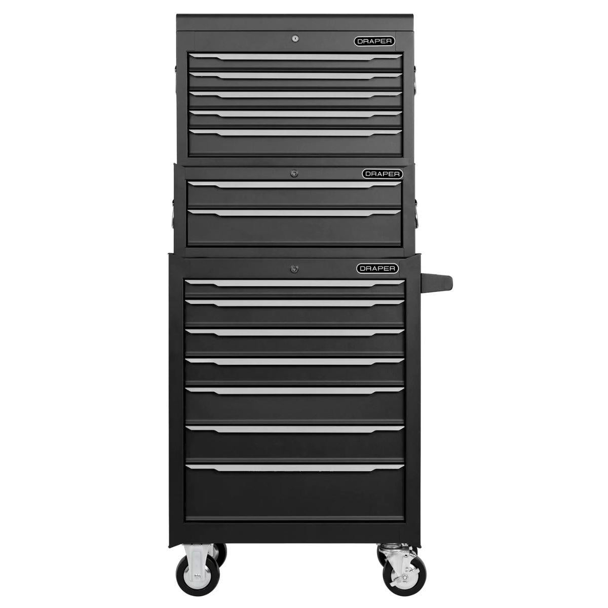 Draper COMBO-14DR-BLK Combined Roller Cabinet Mid Tool Chest and Tool Chest 14 Drawers 26