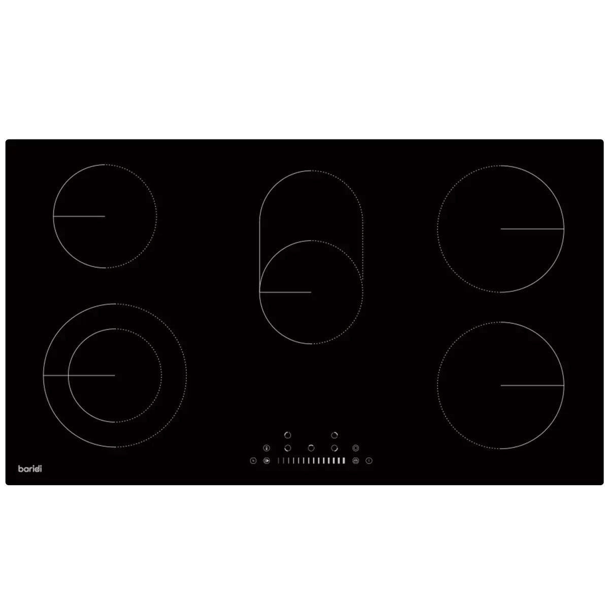 Sealey DH389 Baridi Integrated Ceramic Hob with 5 Cooking Zones 90cm Black Glass
