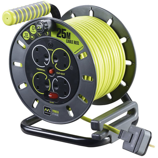 Masterplug PRO-XT Open Cable Reel 13A 4-Socket 25M 240V OMU25134SL-PX