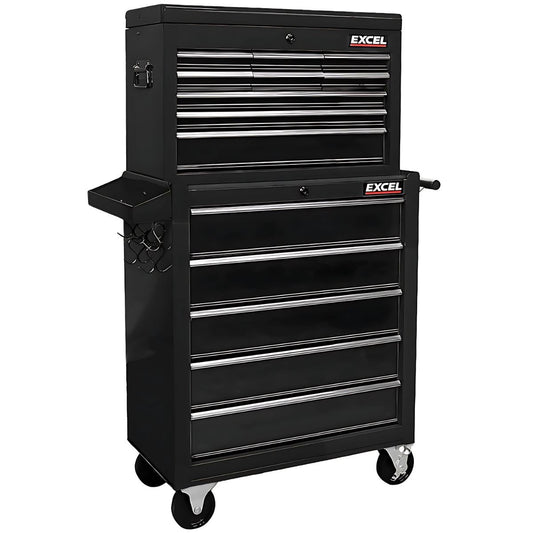 Excel 14 Drawers Tool Chest Storage Roller Cabinet Black