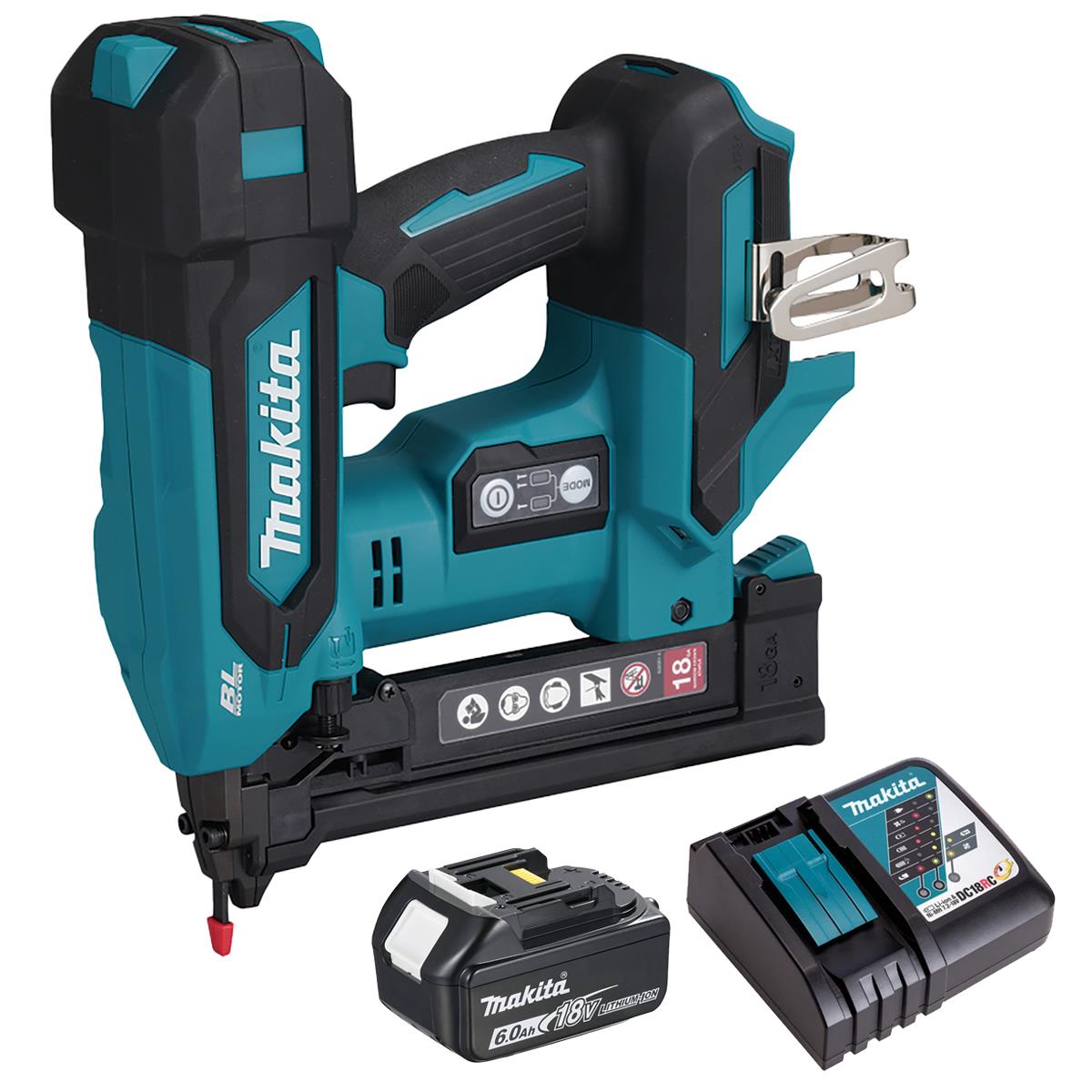 Makita DST630Z 18V LXT Brushless 18G Narrow Crown Stapler with 1 x 6.0Ah Battery & Charger