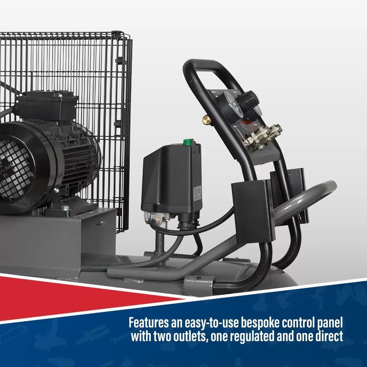 Sealey SAC3203B 200L Belt Air Compressor 3hp with Front Control Panel 230V/16A