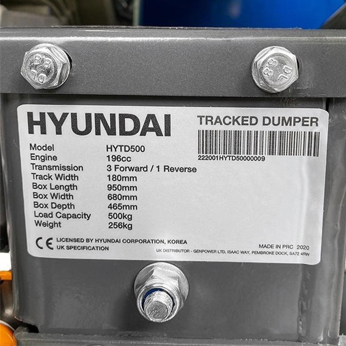 Hyundai HYTD500 196cc 500kg Petrol Tracked Mini Dumper Power Barrow Transporter