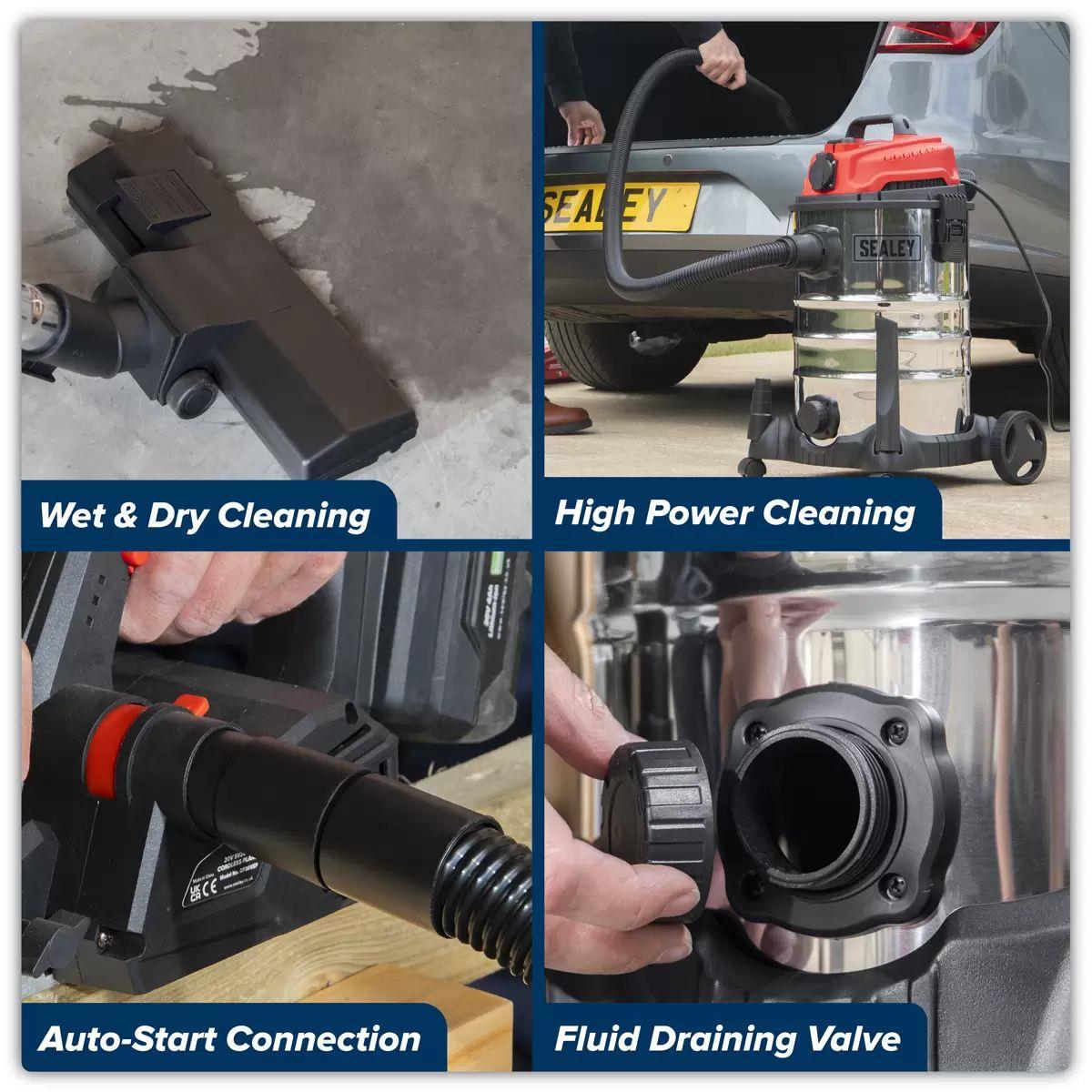 Sealey PC300SDAUTO Vacuum Cleaner Industrial 30ltr Stainless 230V/1400W