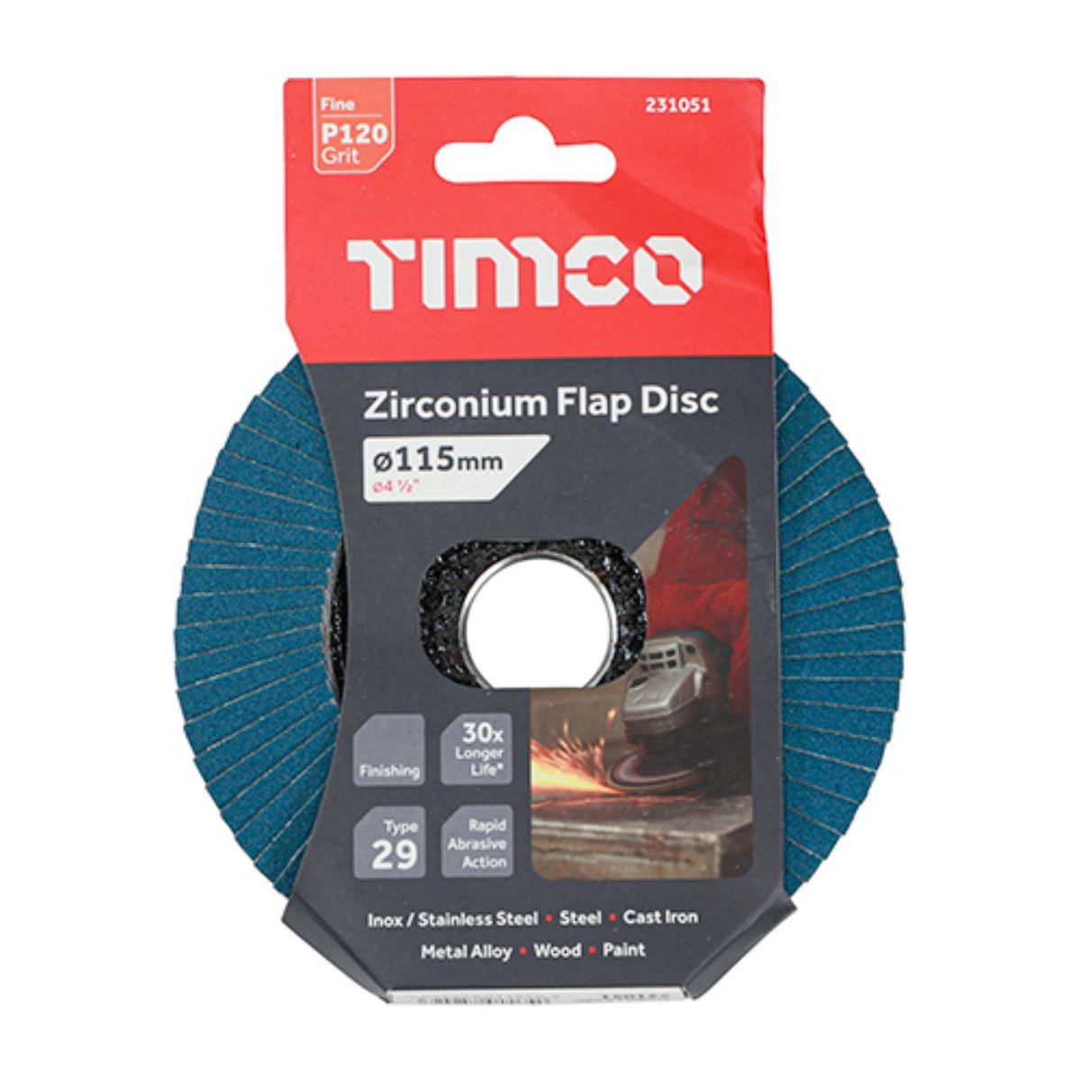 Timco 115mm Heavy Duty Zirconium Flap Disc P120 Grit - 231051