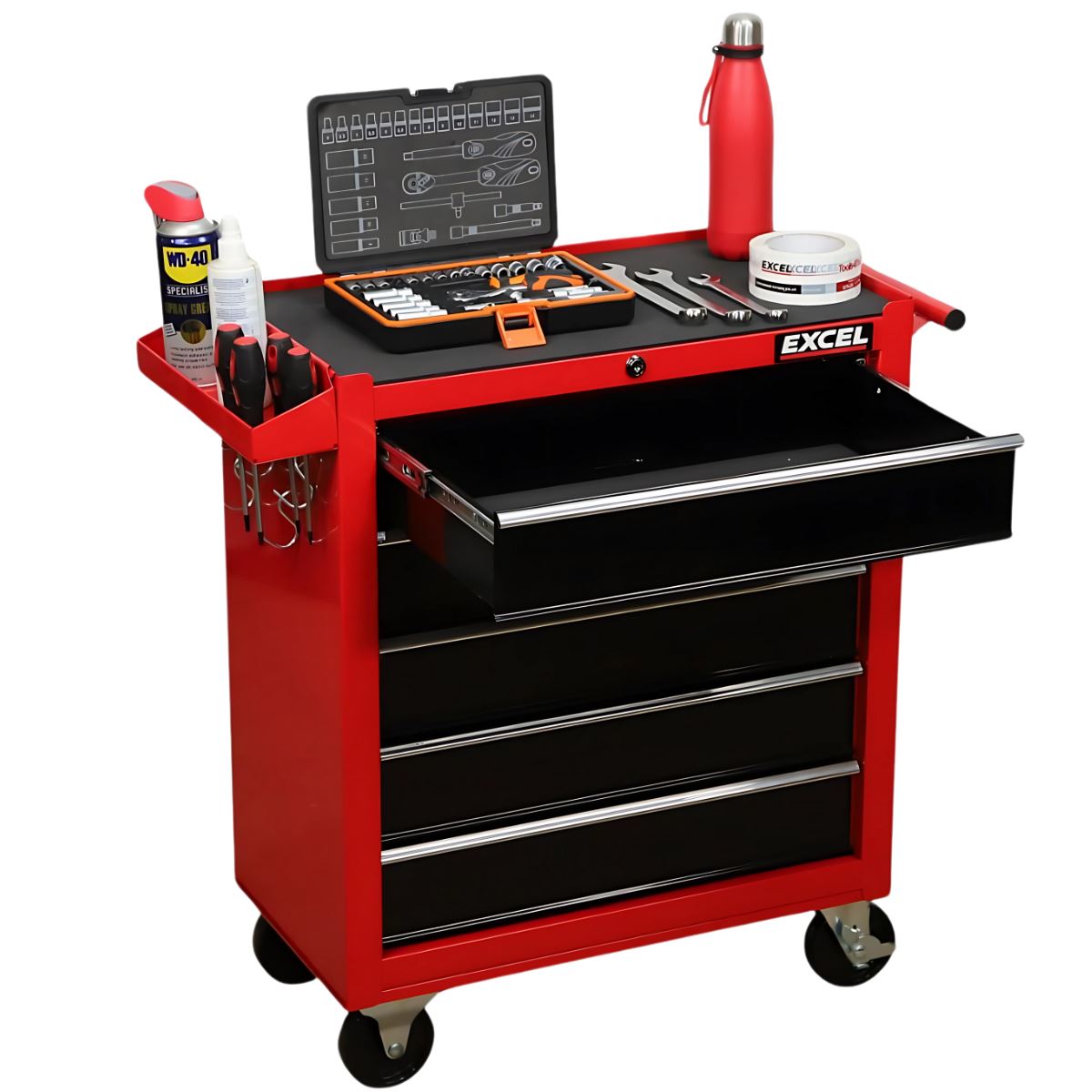 Excel 5 Drawer Tool Chest Cabinet with Wheels – Red Steel Storage