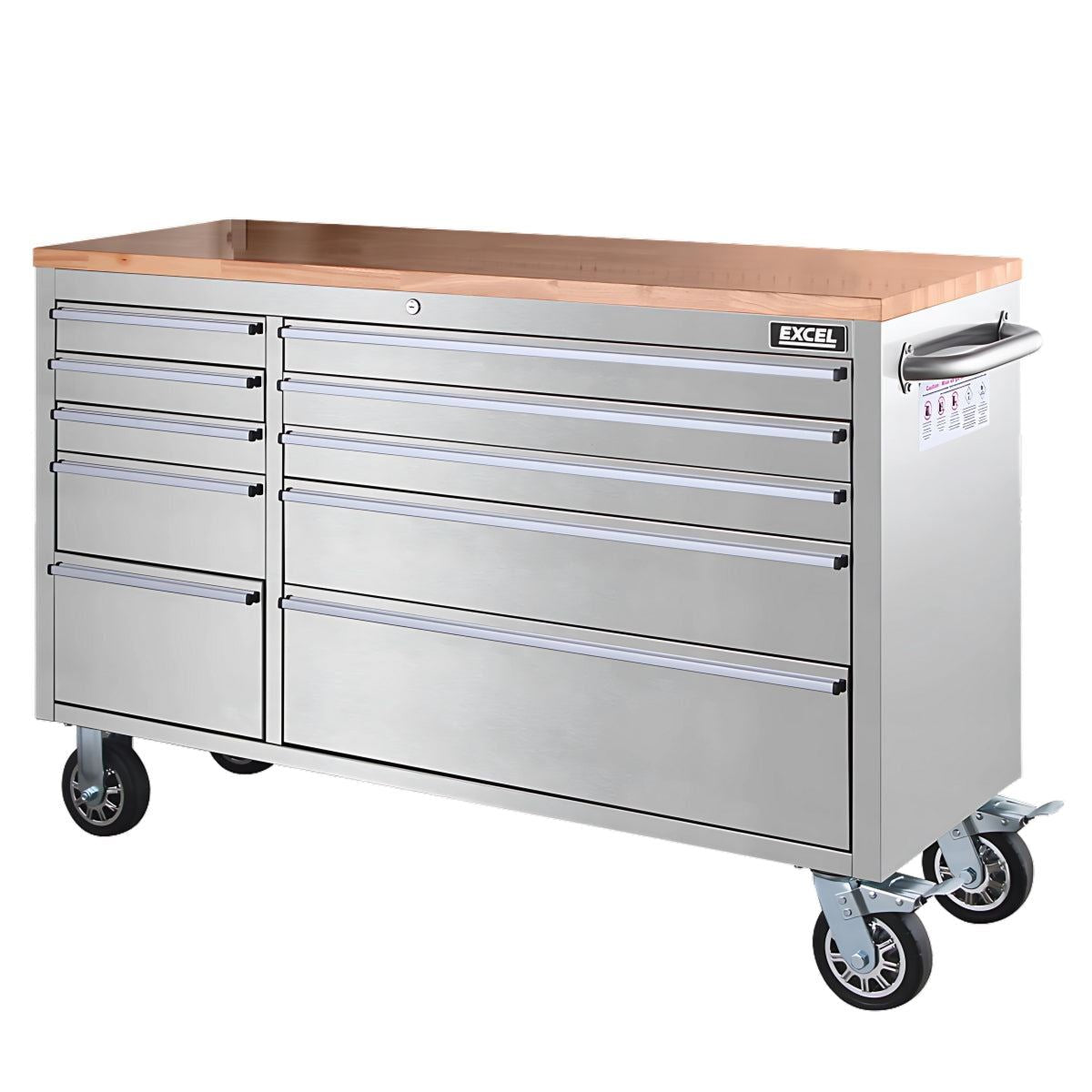 Excel 55inch 10 Drawer Stainless Steel Workbench Roller Tool Chest Cabinet & Tall Cabinet