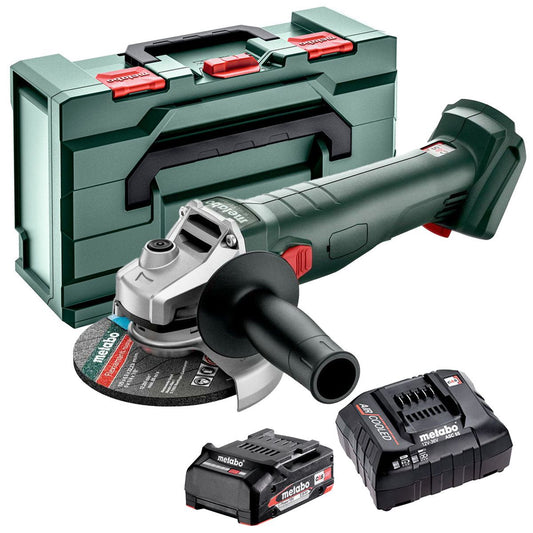 Metabo W 18 L 9-125 18V 125mm Angle Grinder with 1 x 2.0Ah Battery Charger & Metabox