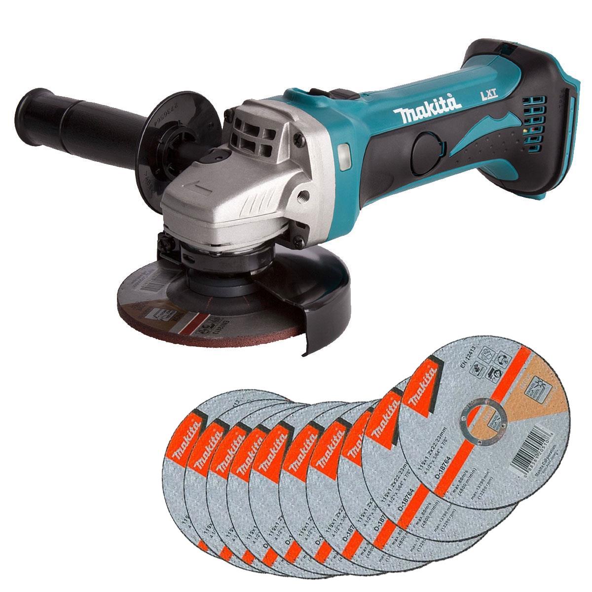 Makita DGA452Z 18V LXT 115mm Angle Grinder Body with 10 Piece Cutting Discs