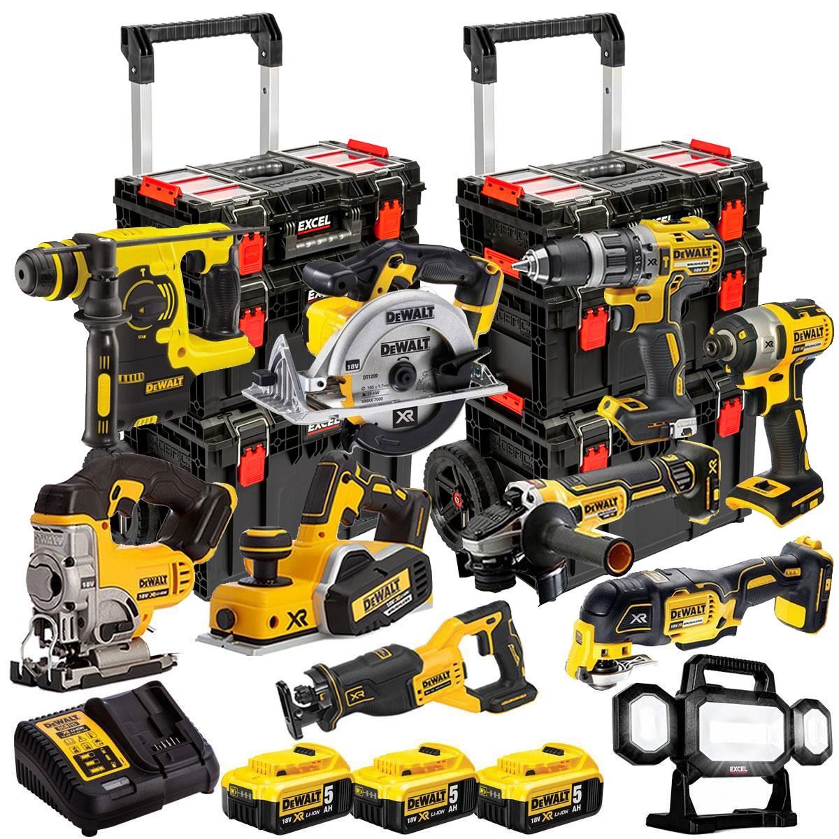 Dewalt DCKT4T10P4EB 18V XR 10 Piece Power Tool Kit with 3 x 5.0Ah Battery, Charger & Modular Tool Box 3 Piece Set