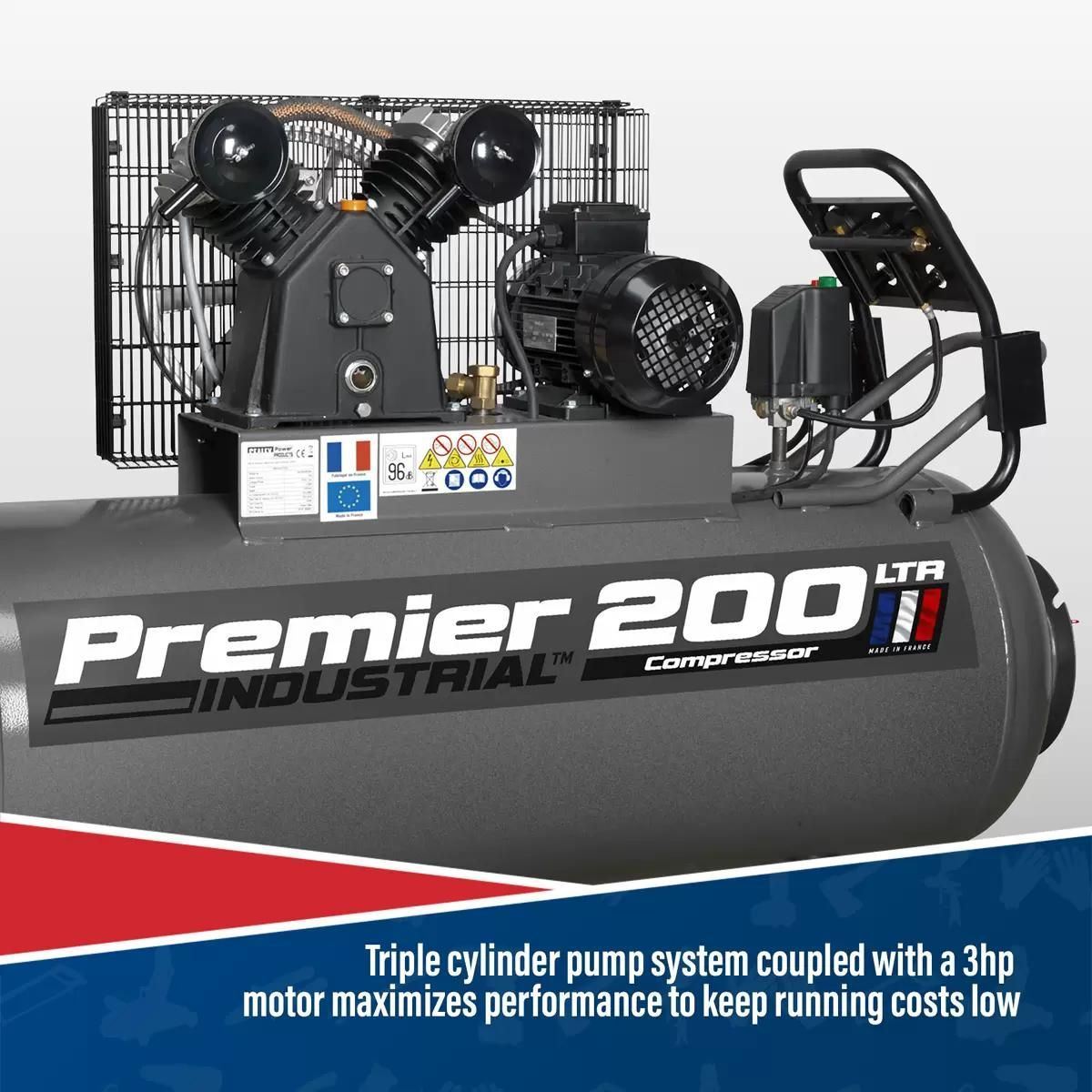Sealey SAC3203B 200L Belt Air Compressor 3hp with Front Control Panel 230V/16A