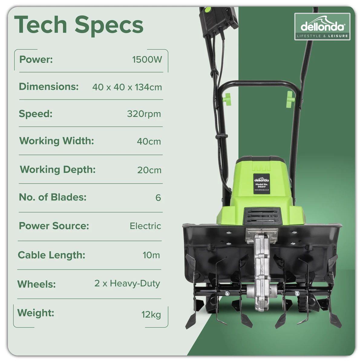 Sealey DG217 Dellonda Electric Tiller/Cultivator 230V/1500W