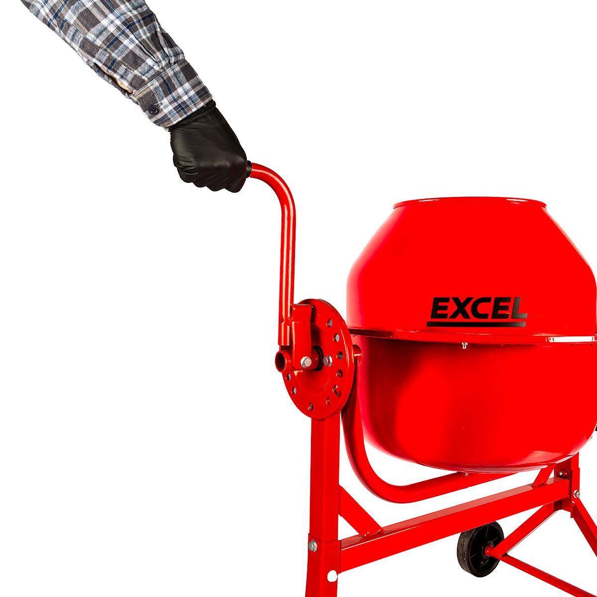 Excel 70L Portable Cement Concrete Mixer 240V/220W with Wheels & 100L Wheelbarrow Green HDPE Tray