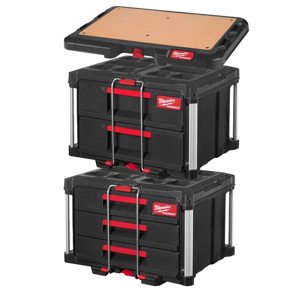 Milwaukee Packout 3 Drawer Tool Box with 2 Drawer Tool Box & Vice Mountable Top