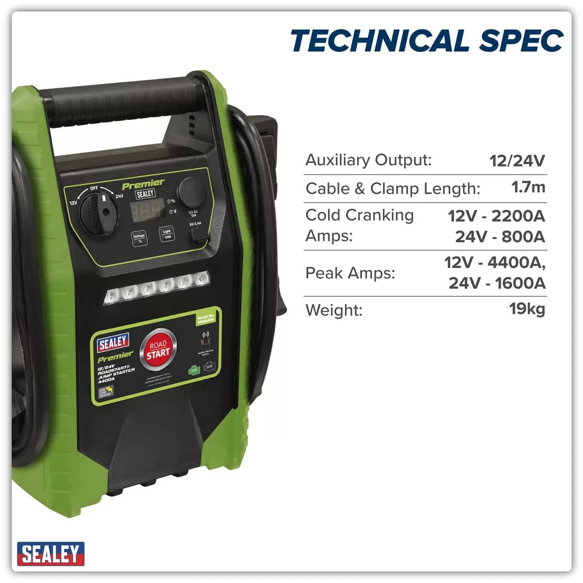 Sealey PRS4400 Premier 12/24V Road Start Jump Starter 4400A Peak Amps