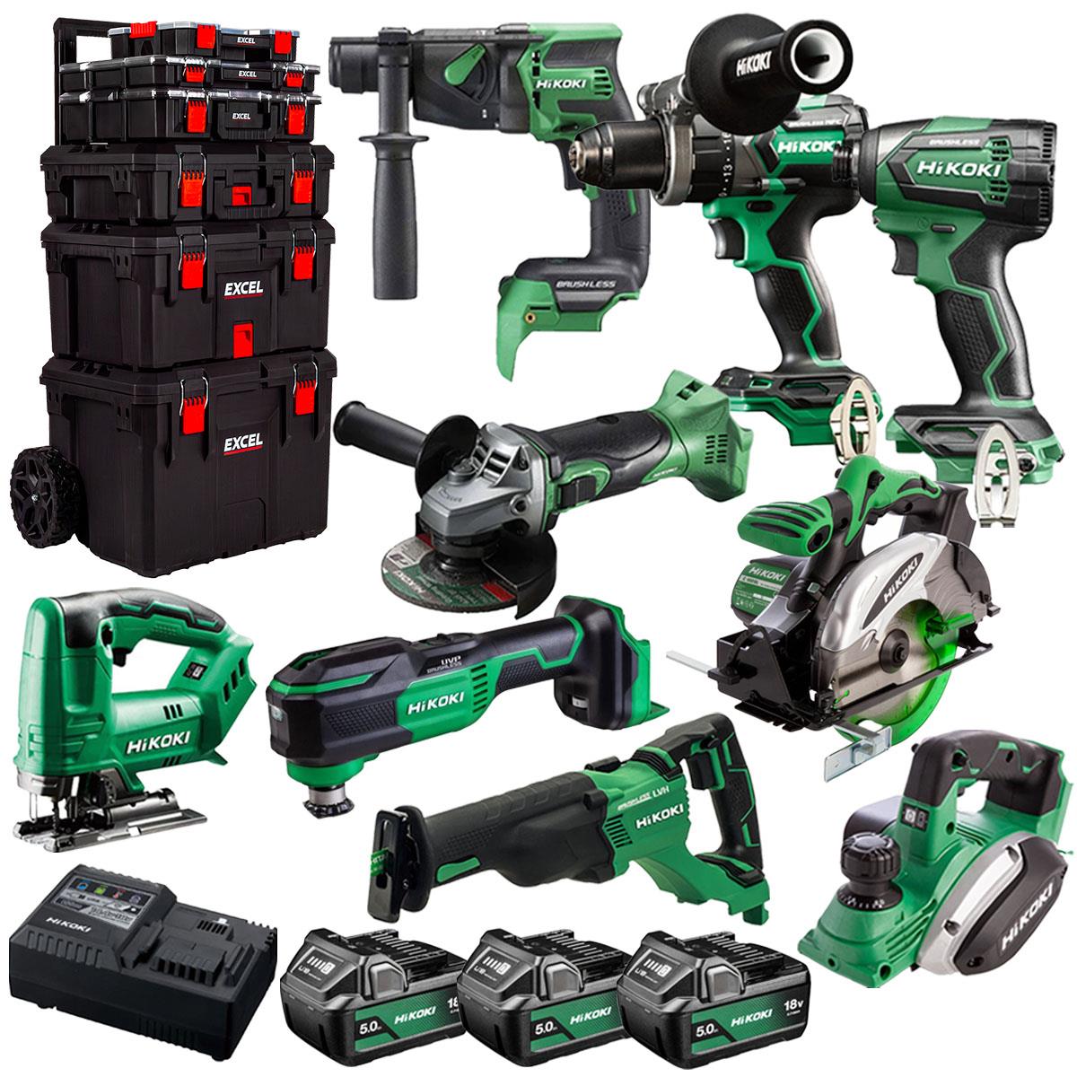 Hikoki 18V 9 Piece Power Tool Combo Kit with 3 x 5.0Ah Battery & Trolley Toolbox