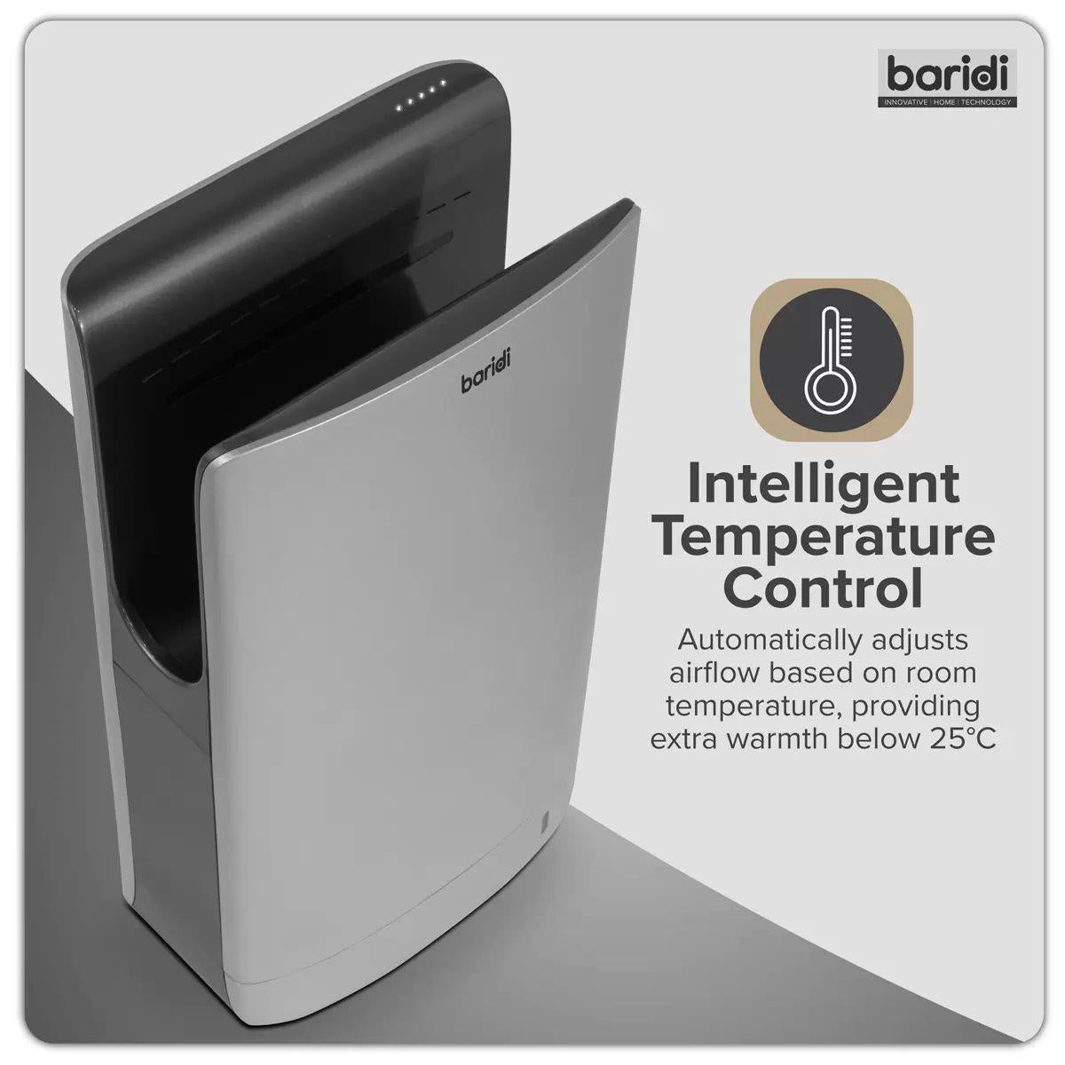 Sealey DH150 Baridi Hand Dryer with HEPA Filter & Auto-Sensor 1750W/230V Silver