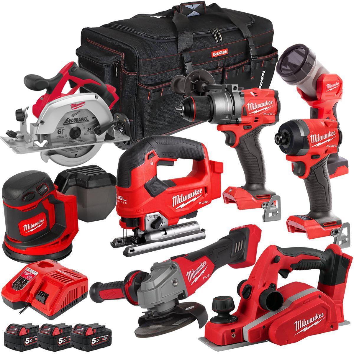 Milwaukee 18V 8 Piece Power Tool Kit with 3 x 5.0Ah Batteries T4TKITM-91
