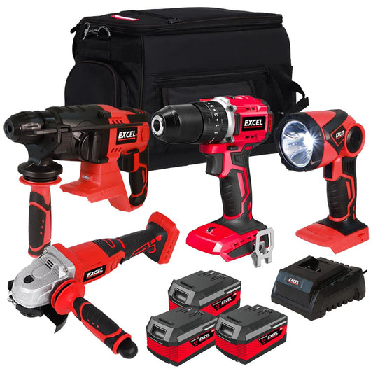 Excel 18V 4 Piece Cordless Power Tool Kit with 3 x 4.0Ah Batteries Charger & 20" Bag EXLKIT-501