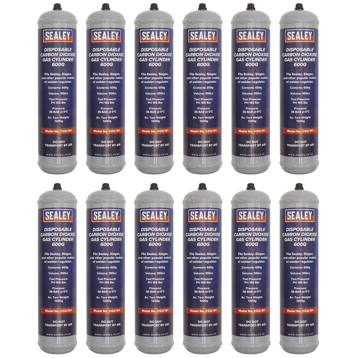 Sealey CO2/101/12 Gas Cylinder Disposable Carbon Dioxide 600g - Box of 12