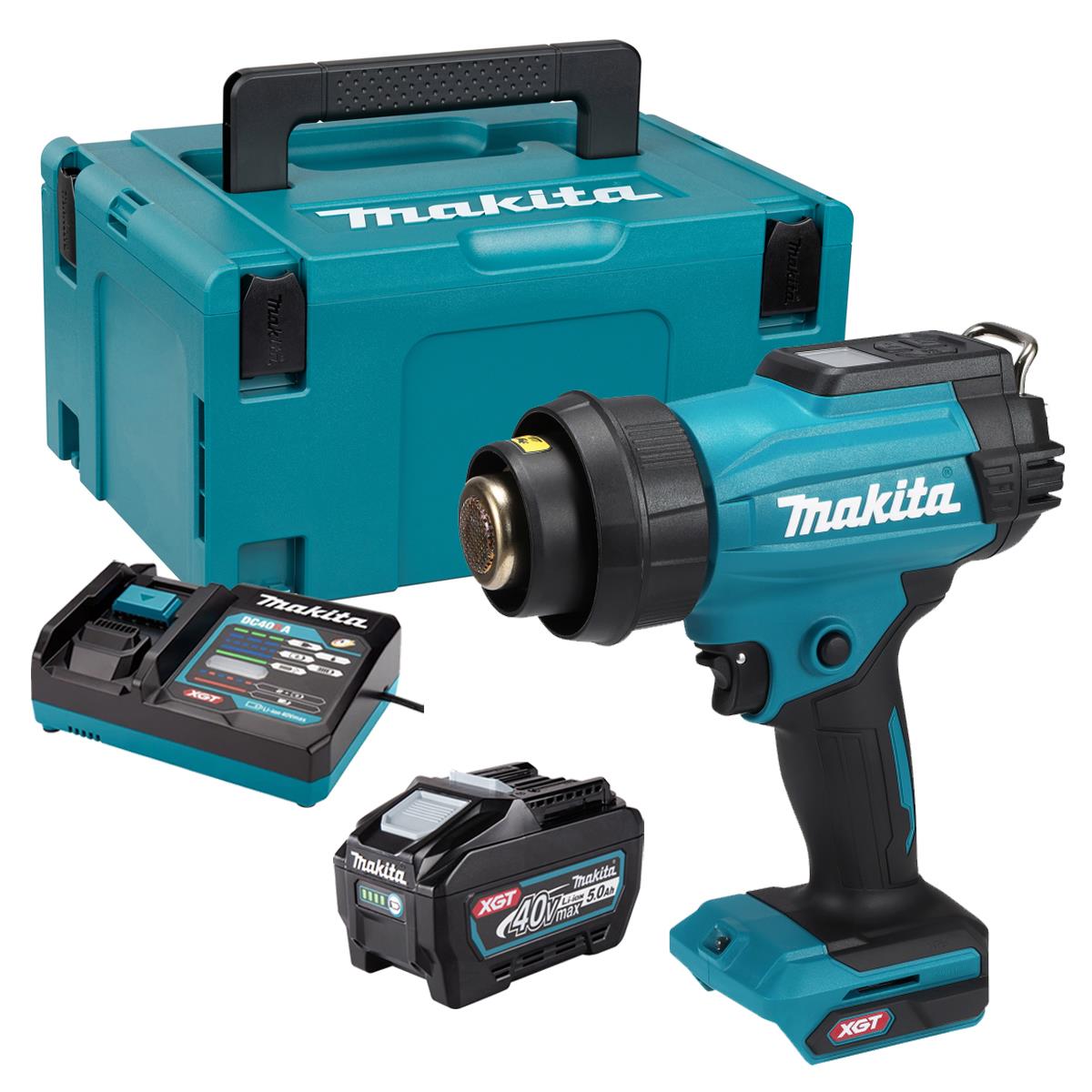 Makita HG001GZ02 40V Max XGT Heat Gun with 1 x 5.0Ah Battery Charger & Case