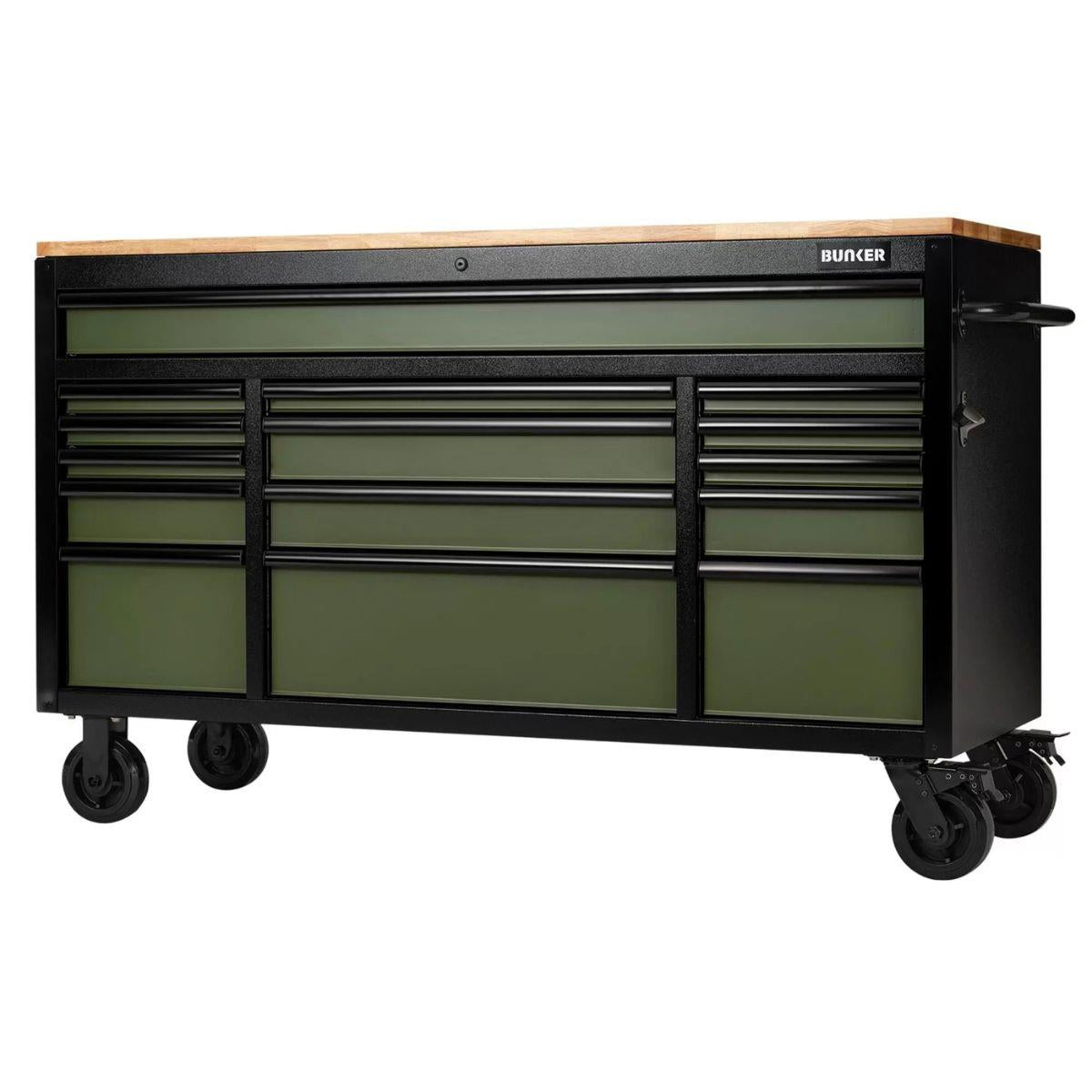 Draper B100-61GR/FSC BUNKER 15 Drawer Workbench Roller Tool Cabinet 61 Inch Green 27333