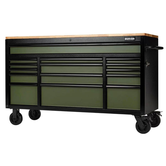 Draper B100-61GR/FSC BUNKER 15 Drawer Workbench Roller Tool Cabinet 61 Inch Green 27333
