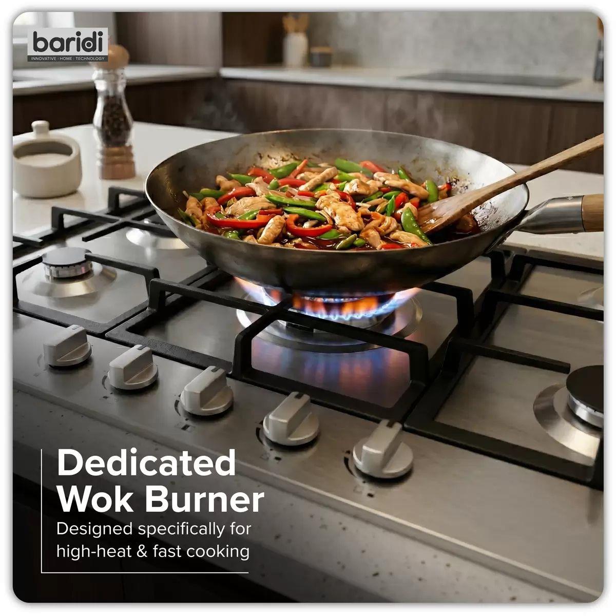 Sealey DH382 Baridi 90cm Gas Hob Stainless Steel with 5 Burners, Cast Iron Supports & Auto Ignition 11kW/230V