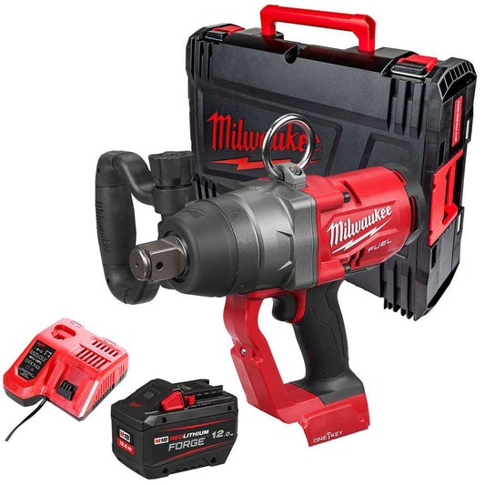 Milwaukee M18ONEFHIWF1-0X 18V FUEL ONE-KEY 1" Impact Wrench with 1 x 12.0Ah Battery Charger & Case