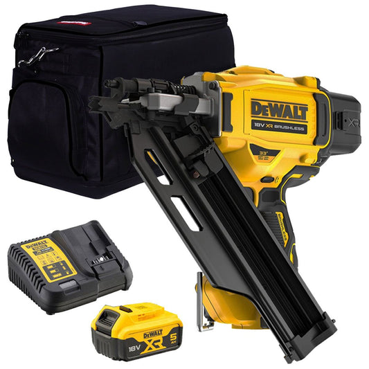 DeWalt DCN930N 18V Brushless First Fix 90mm Framing Nailer with 1 x 5.0Ah Battery Charger & Bag