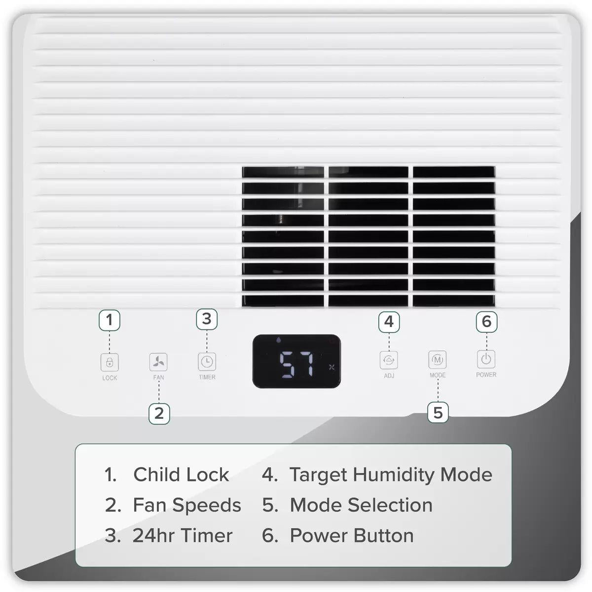 Sealey DH147 Baridi Dehumidifier with Digital Display & 24hr Timer 12L White 230V