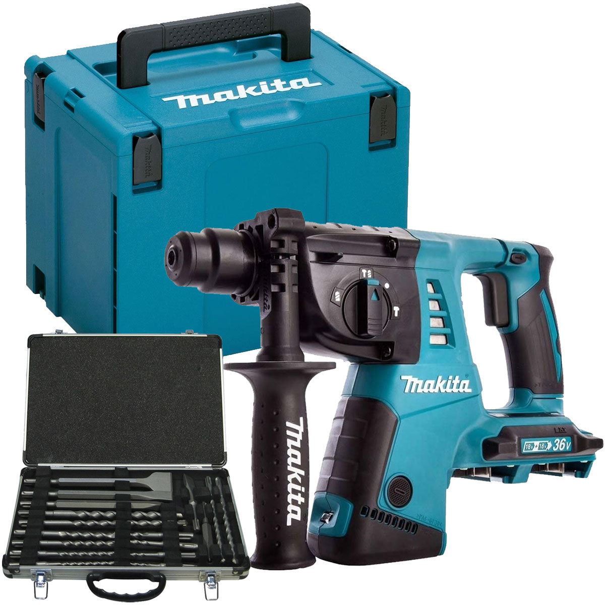 Makita DHR263ZJ 36V SDS-PLUS Rotary Hammer Drill With Chisel & Drill Set 17 Piece