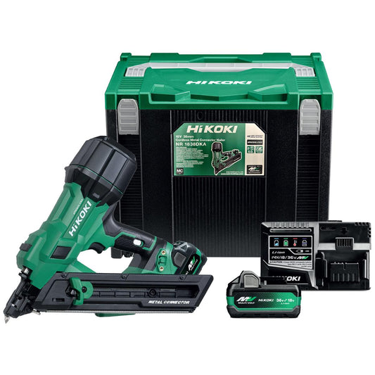 HiKOKI NR1838DKAJXZ 18V Brushless 38mm Metal Connector Nailer with 2 × 2.5/5.0Ah Battery, Charger & Case