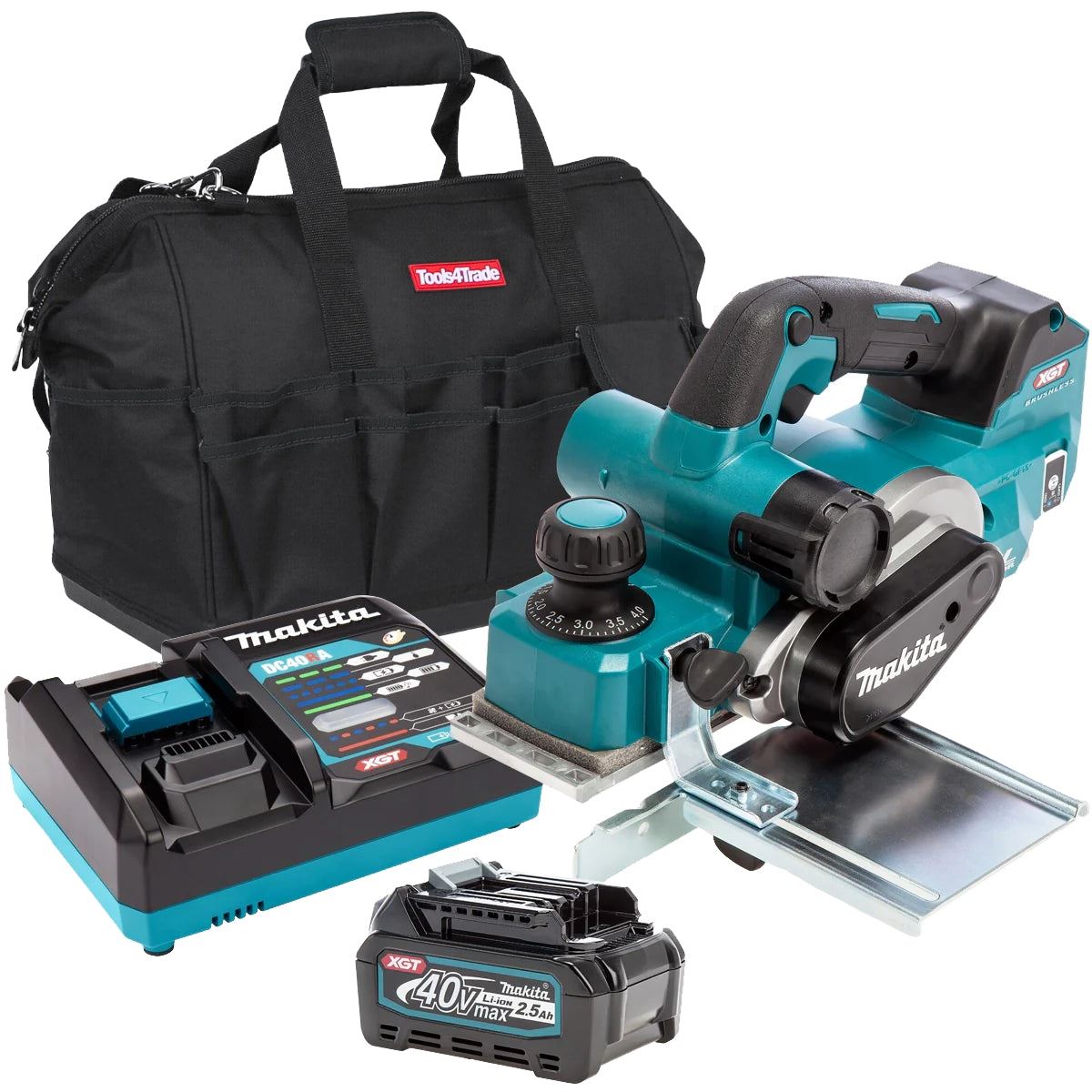 Makita KP001GZ 40V 82mm Brushless Planer With 1 x 2.5Ah Battery, Charger & Bag