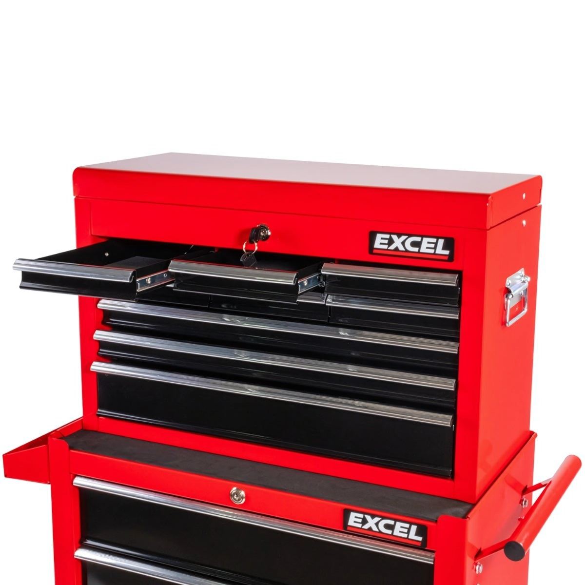Excel 14 Drawers Tool Chest Storage Roller Cabinet Black and Red