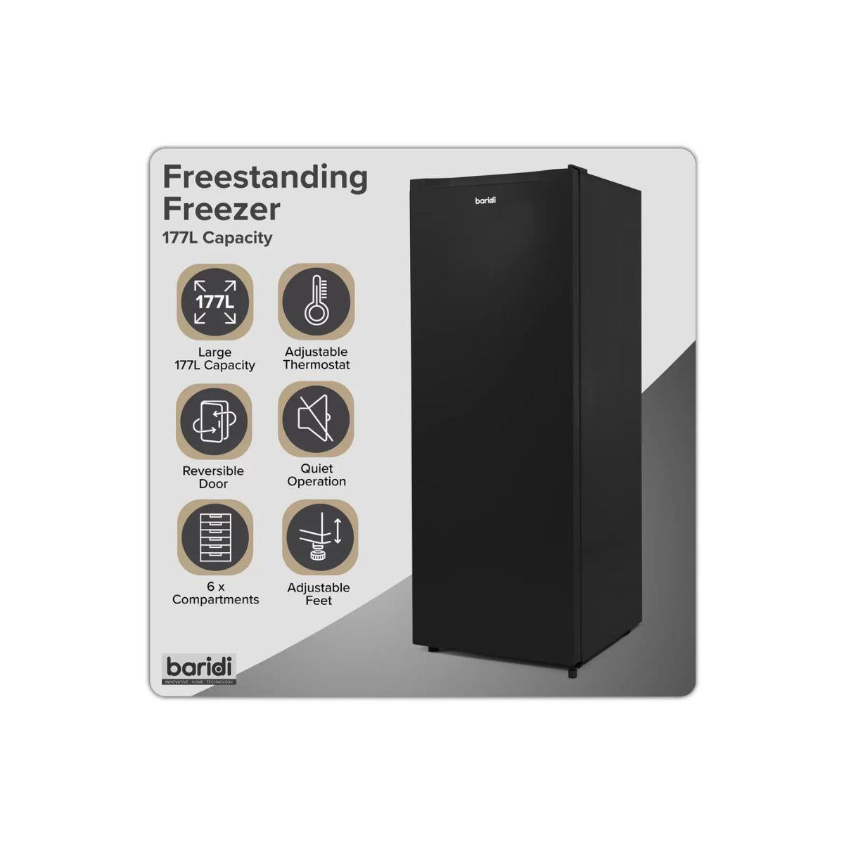 Sealey DH325 Baridi Freestanding Tall Freezer 177L Capacity Black 230V