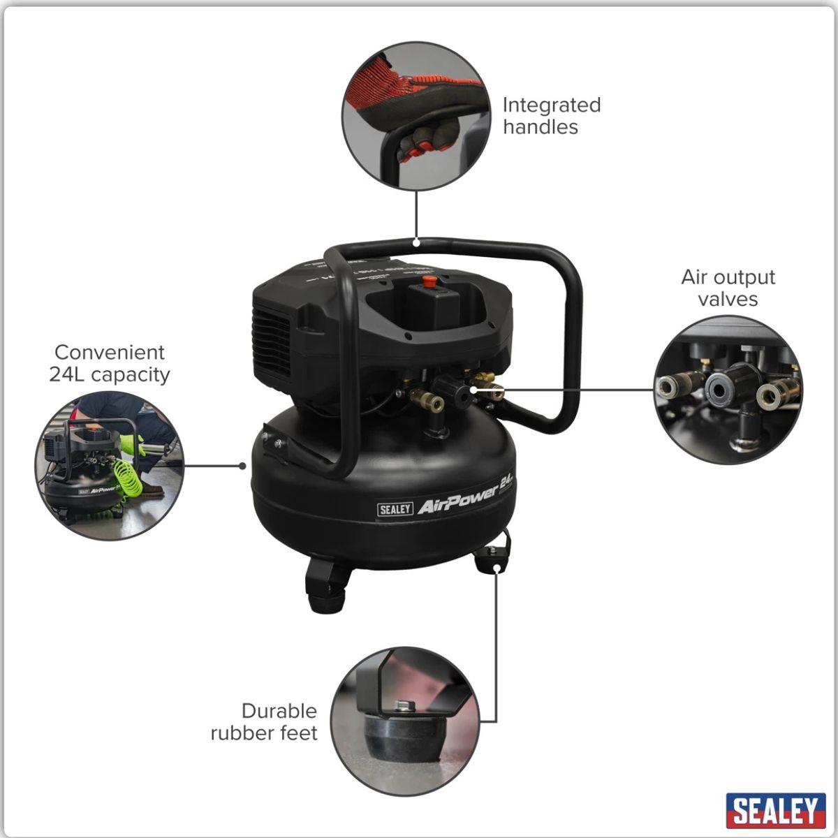Sealey SAC24V 24L Oil Free Belt Drive Vertical Compressor 2hp & 230V/13A